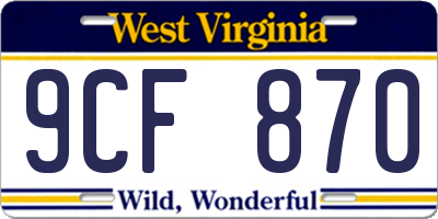 WV license plate 9CF870
