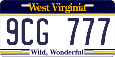 WV license plate 9CG777