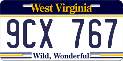 WV license plate 9CX767