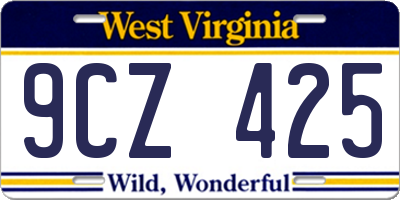 WV license plate 9CZ425