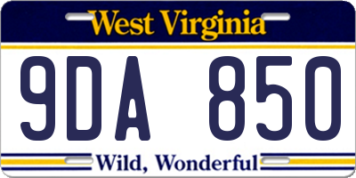 WV license plate 9DA850