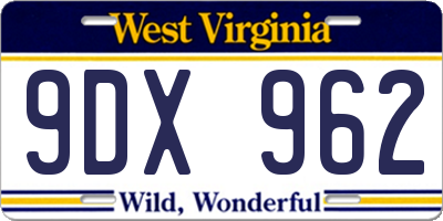 WV license plate 9DX962