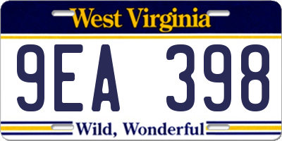 WV license plate 9EA398