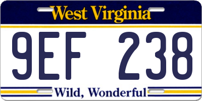 WV license plate 9EF238