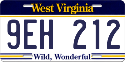 WV license plate 9EH212