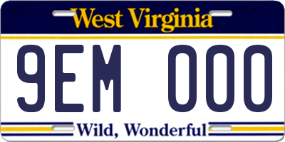 WV license plate 9EM000
