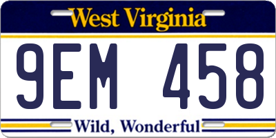 WV license plate 9EM458