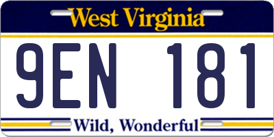 WV license plate 9EN181