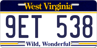WV license plate 9ET538