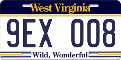 WV license plate 9EX008