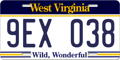WV license plate 9EX038
