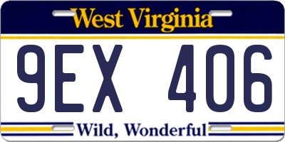 WV license plate 9EX406