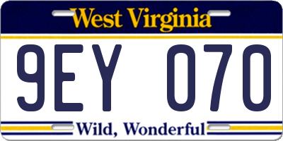 WV license plate 9EY070