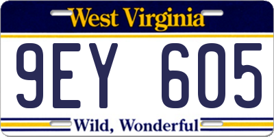 WV license plate 9EY605
