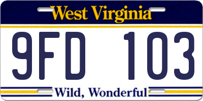 WV license plate 9FD103