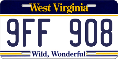 WV license plate 9FF908