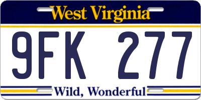 WV license plate 9FK277