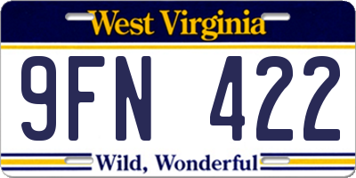 WV license plate 9FN422