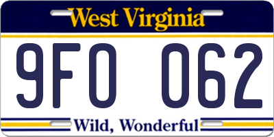 WV license plate 9FO062