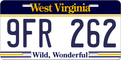 WV license plate 9FR262