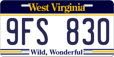 WV license plate 9FS830