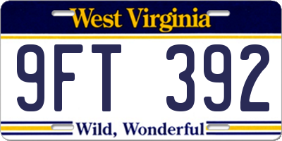 WV license plate 9FT392