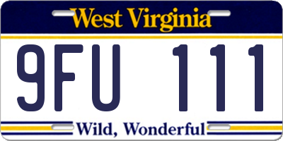 WV license plate 9FU111