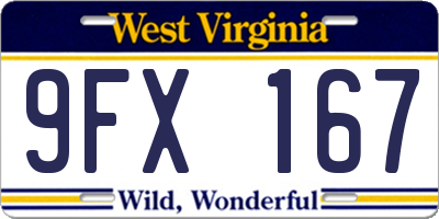 WV license plate 9FX167