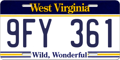 WV license plate 9FY361