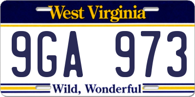 WV license plate 9GA973