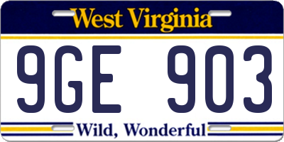 WV license plate 9GE903