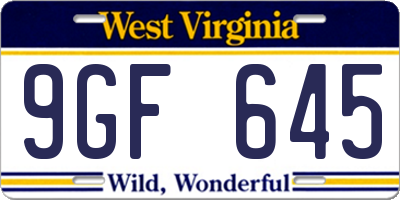 WV license plate 9GF645