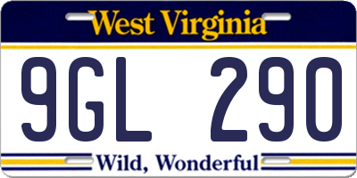 WV license plate 9GL290