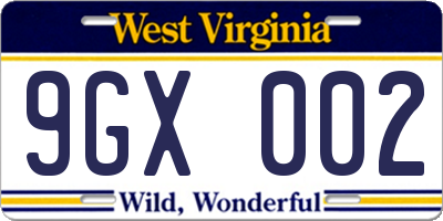 WV license plate 9GX002