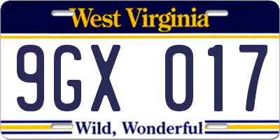 WV license plate 9GX017