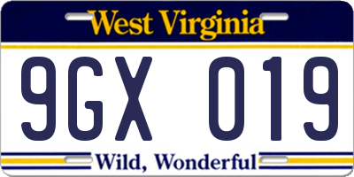 WV license plate 9GX019