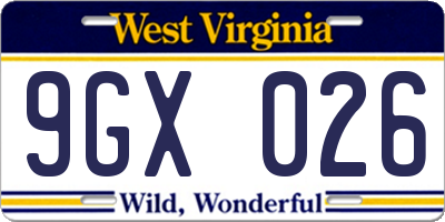 WV license plate 9GX026