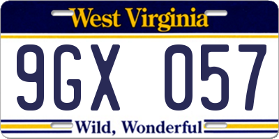 WV license plate 9GX057