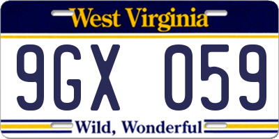 WV license plate 9GX059