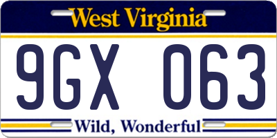 WV license plate 9GX063
