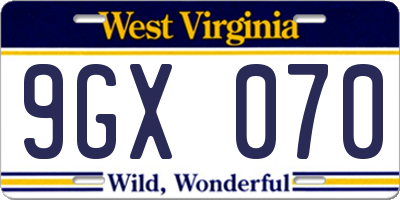 WV license plate 9GX070