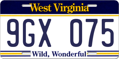 WV license plate 9GX075