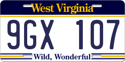 WV license plate 9GX107