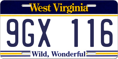 WV license plate 9GX116
