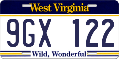 WV license plate 9GX122