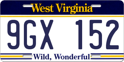 WV license plate 9GX152