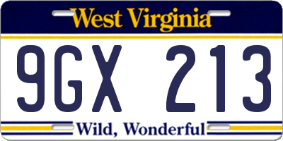 WV license plate 9GX213