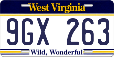 WV license plate 9GX263
