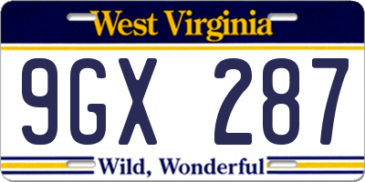 WV license plate 9GX287