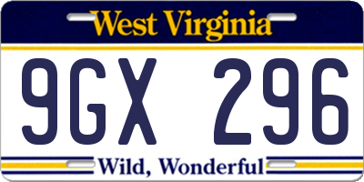 WV license plate 9GX296